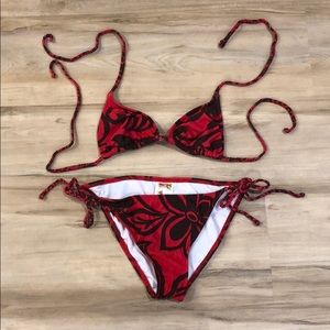 Red bikini top and string bottom